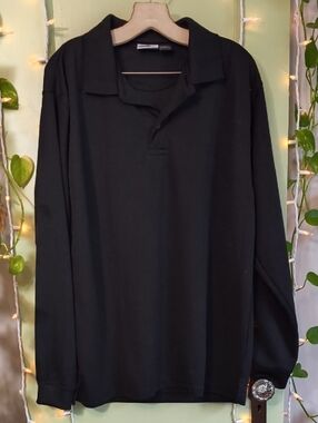 Men's Blue Pointe Black Long Sleeve Polo Shirt Polyester XL
